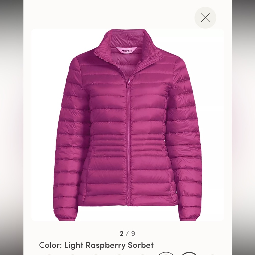 NWT Land’s End Wanderweight Packable Down Puffer Jacket in Raspberry Sorbet